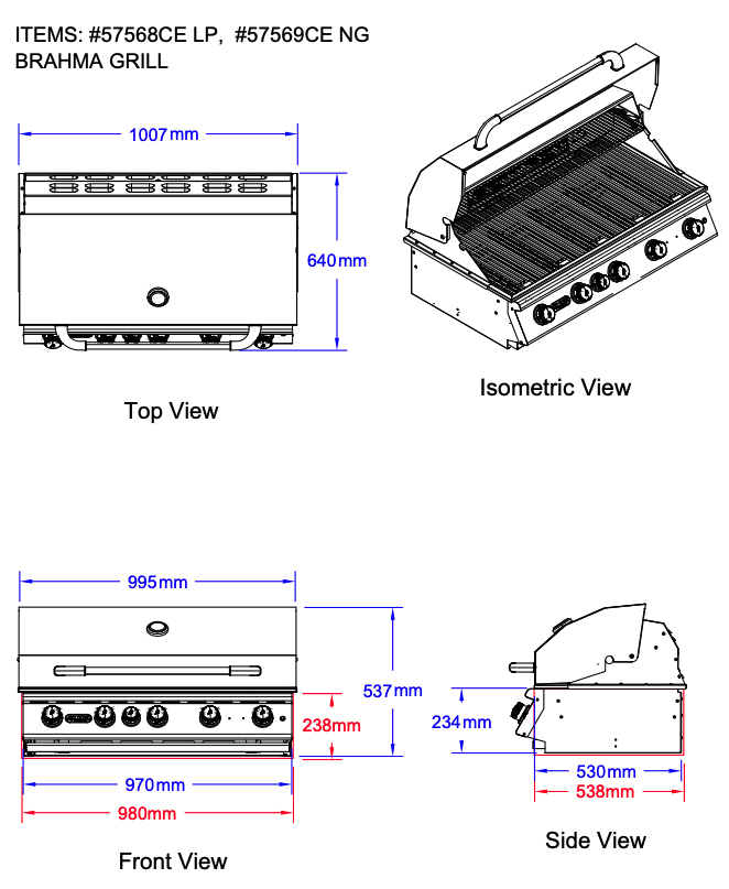 Plano de Barbacoa de gas BRAHMA sin carrito